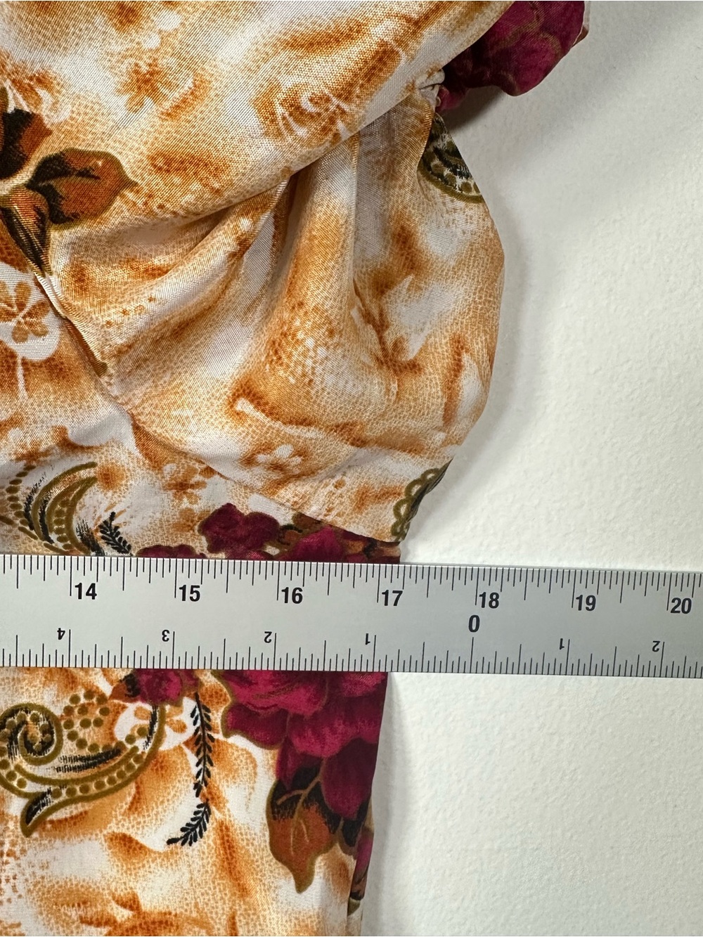 Floral Patchwork Tiered Midi Dress Puff Sleeve Wine Burgundy - Picture 8 of 11
